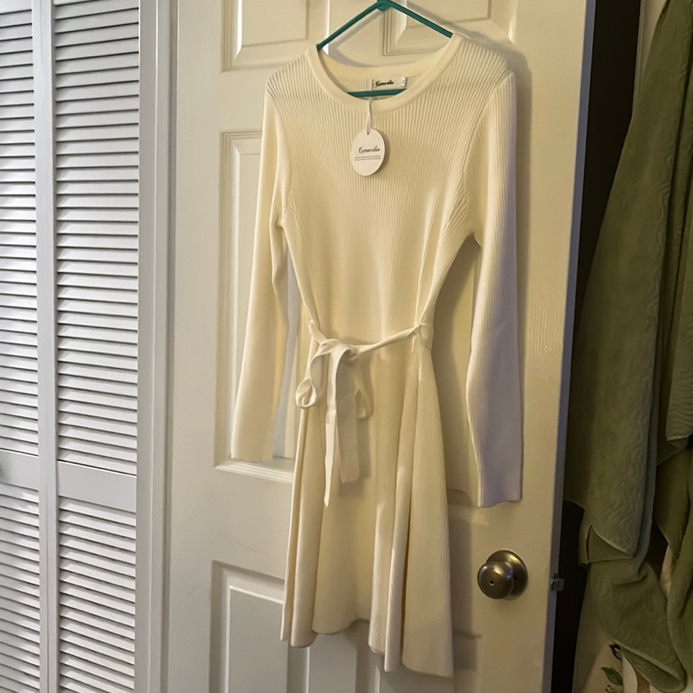 White sweater dress